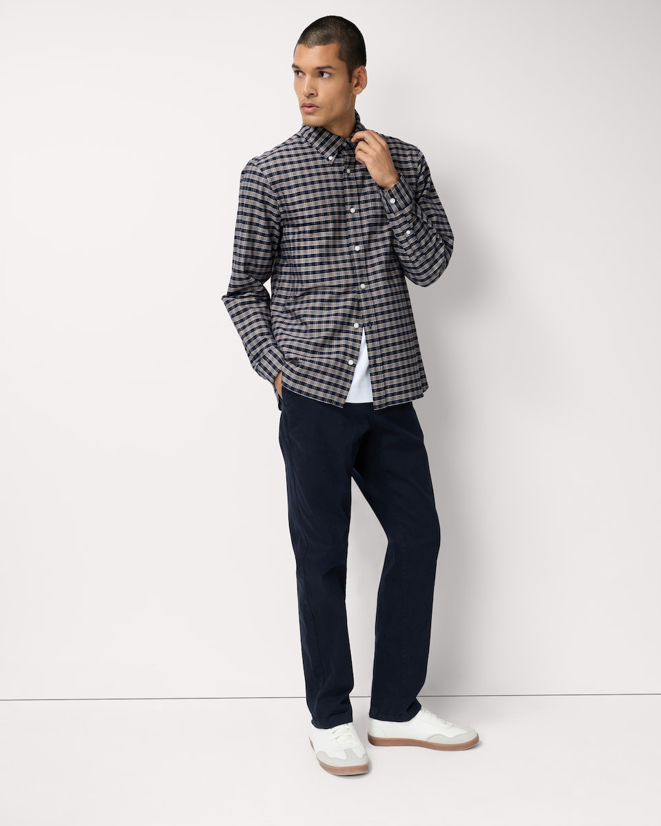 image 1 of F&F Pure Cotton Checked Oxford Shirt in Navy