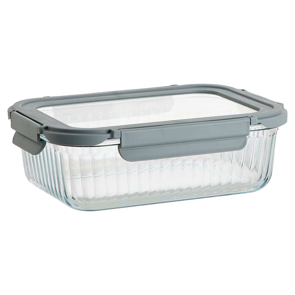 Go Cook Glass Ribbed Rectangle Food Storage 1500ml