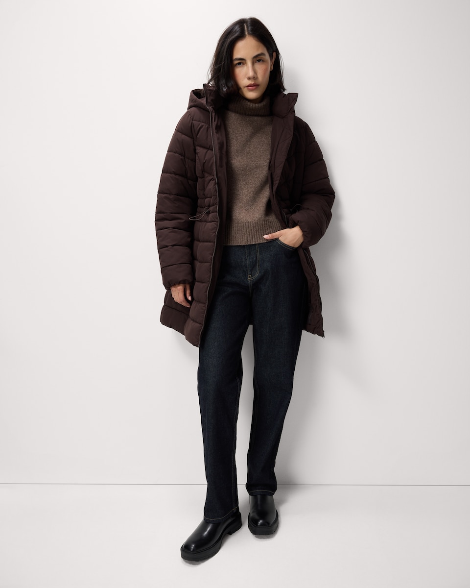 image 1 of F&F Shower Resistant Padded Hooded Longline Coat in Brown