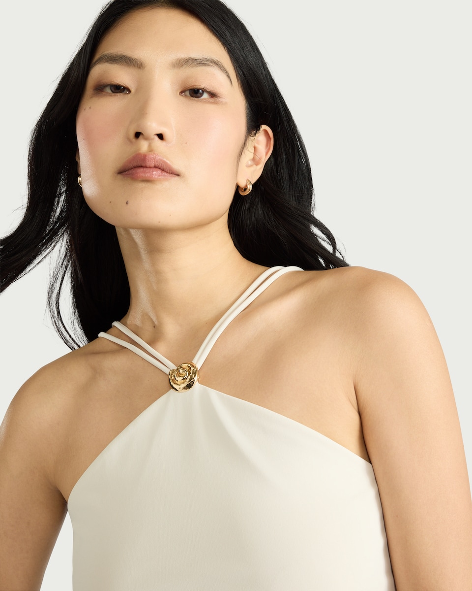 image 1 of F&F Halterneck Gold Accent Vest in Cream