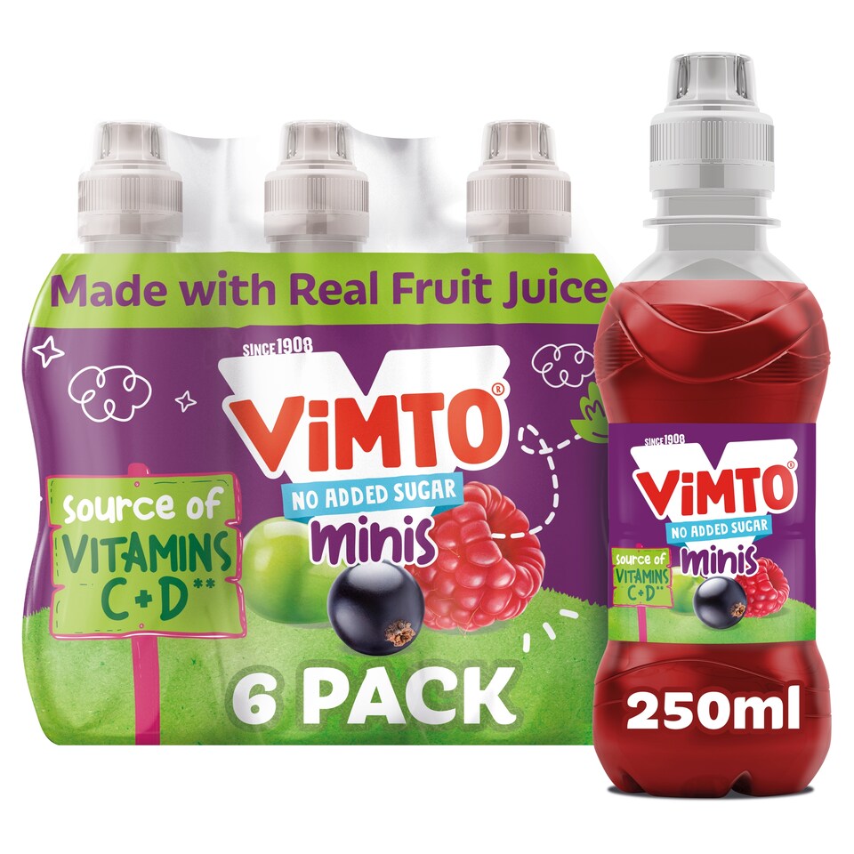 Vimto No Added Sugar Minis Mixed Fruit Juice Drink 6 x 250ml 