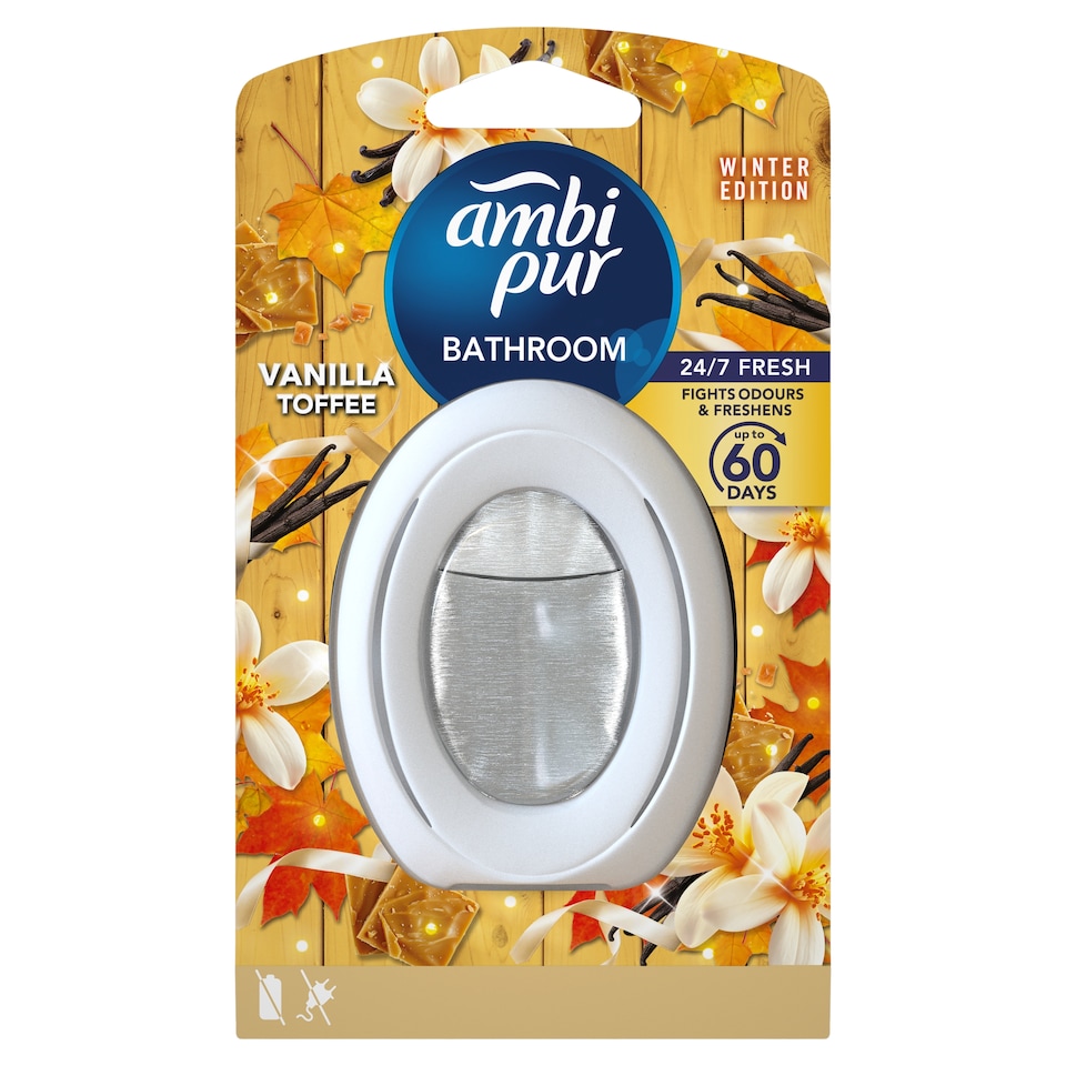 Ambi Pur Bathroom, Continuous Air Freshener Fights Odours And Freshens, Vanilla Toffee X1