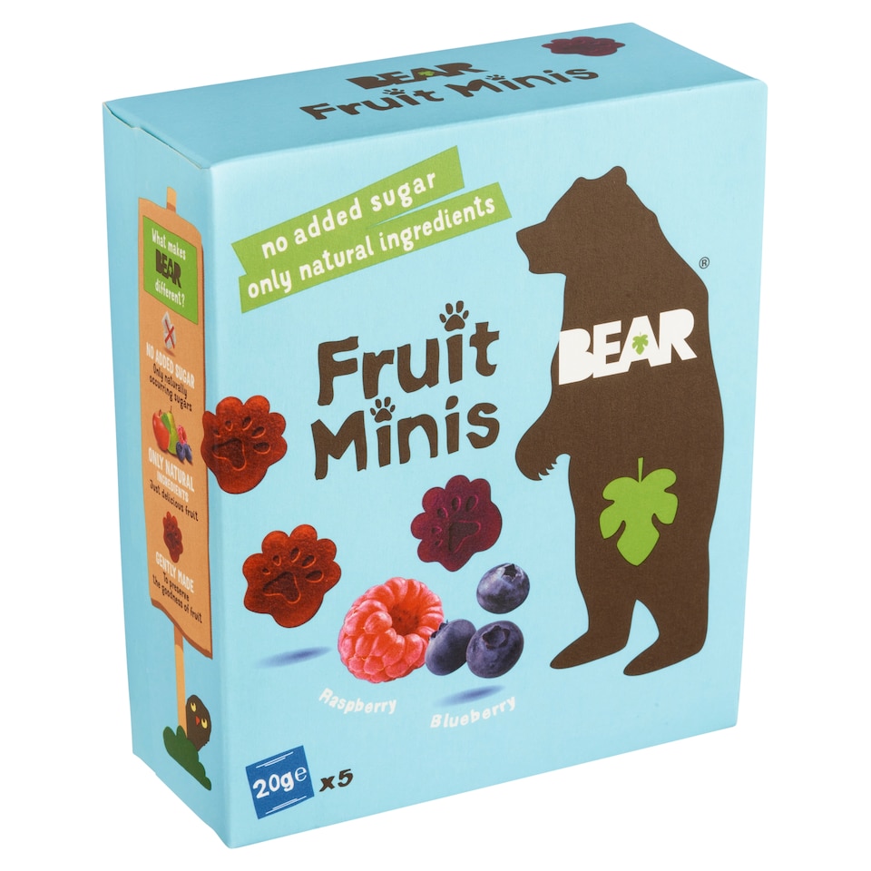 Bear Raspberry, Blueberry jemně sušené ovocno-zeleninové tvary 5 x 20g