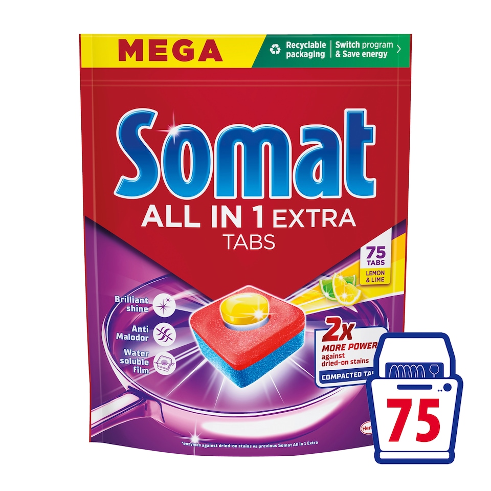 Somat All in 1 Extra Lemon & Lime Dishwasher Detergent 75 pcs 1125g