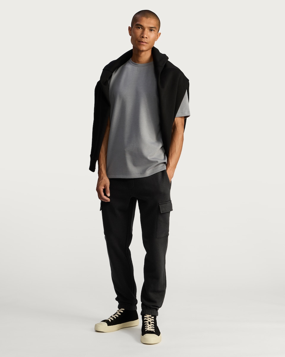 image 1 of F&F Cotton Rich Slim Leg Cuffed Cargo Joggers in Black