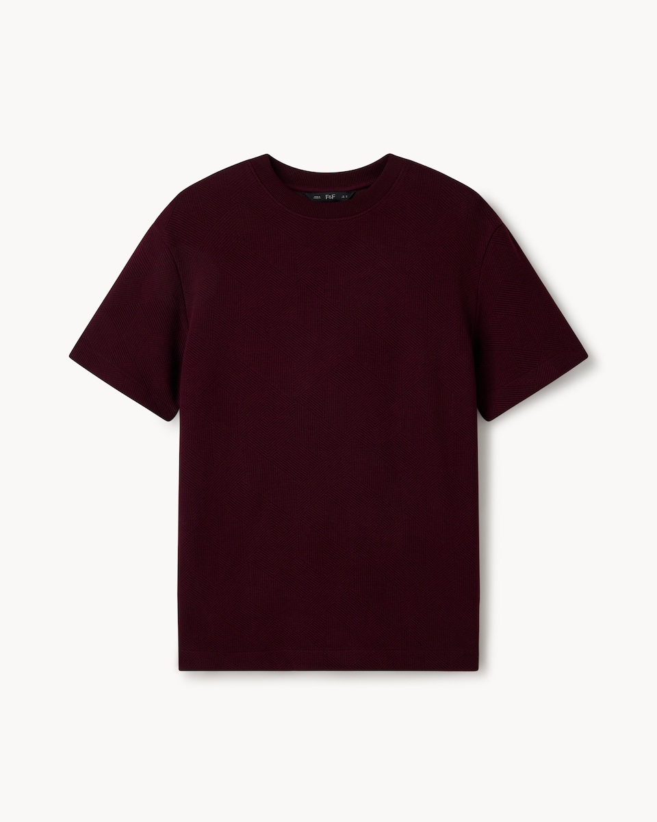 image 1 of F&F Textured Relaxed Fit T-Shirt in Burgundy