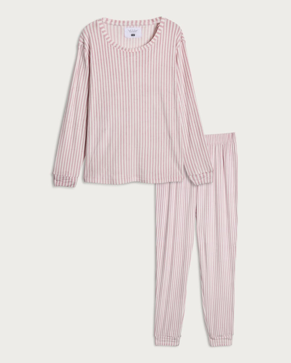 image 1 of F&F Stripe Print Long Sleeved Top and Joggers Pyjamas in Multi Pink