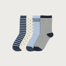 F&F 4-Pack Cotton Blend Stripe and Heart Print Ankle Socks in Multi