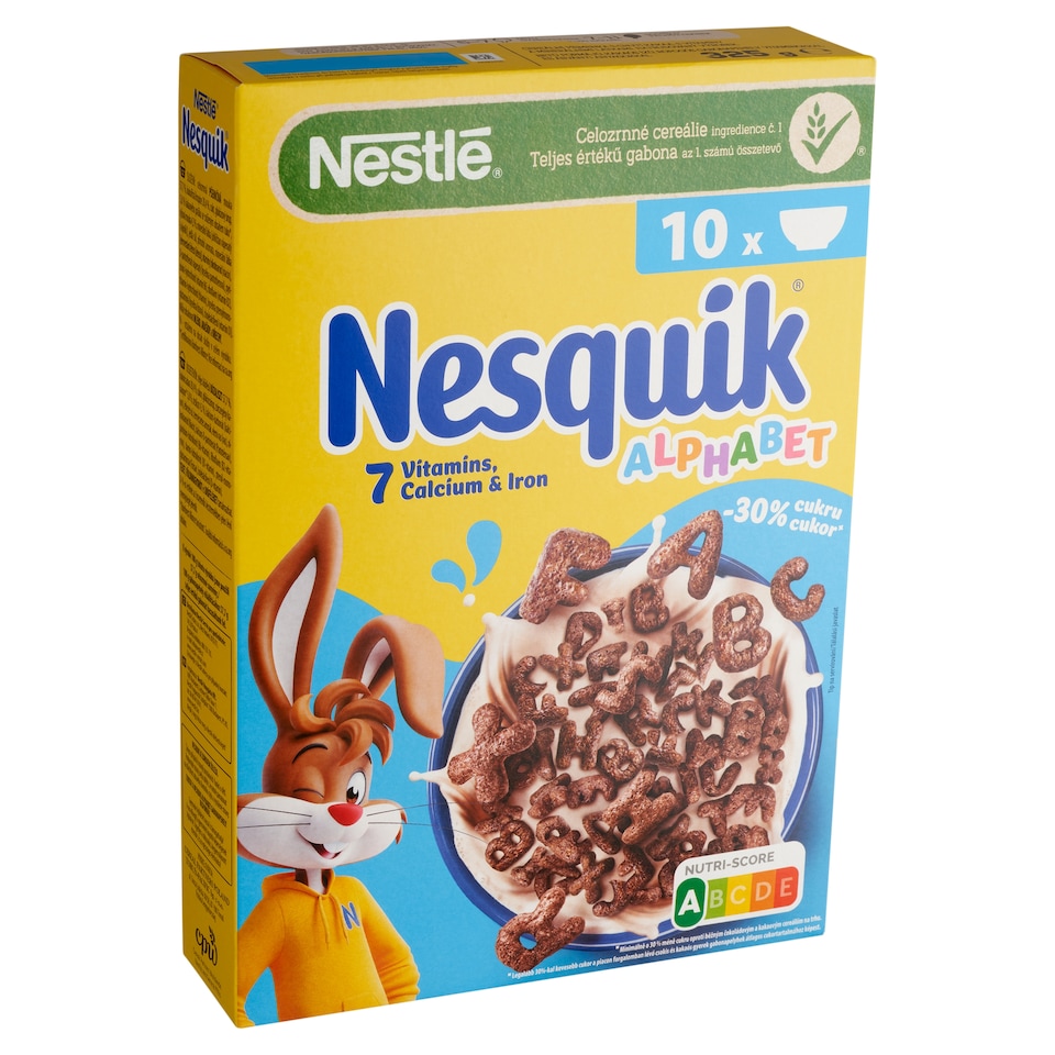 Nestlé Nesquik Alphabet betű formájú, kakaós ízű, ropogós gabonapehely vitaminokkal 325 g