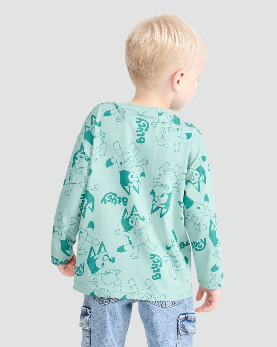 image 1 of Bluey Pure Cotton Long Sleeved T-Shirt in Green