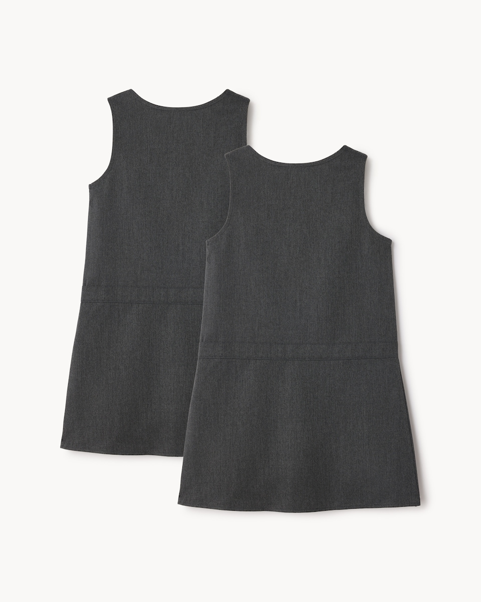 image 1 of F&F Girls School 2-Pack Generous Fit Pinafores in Grey
