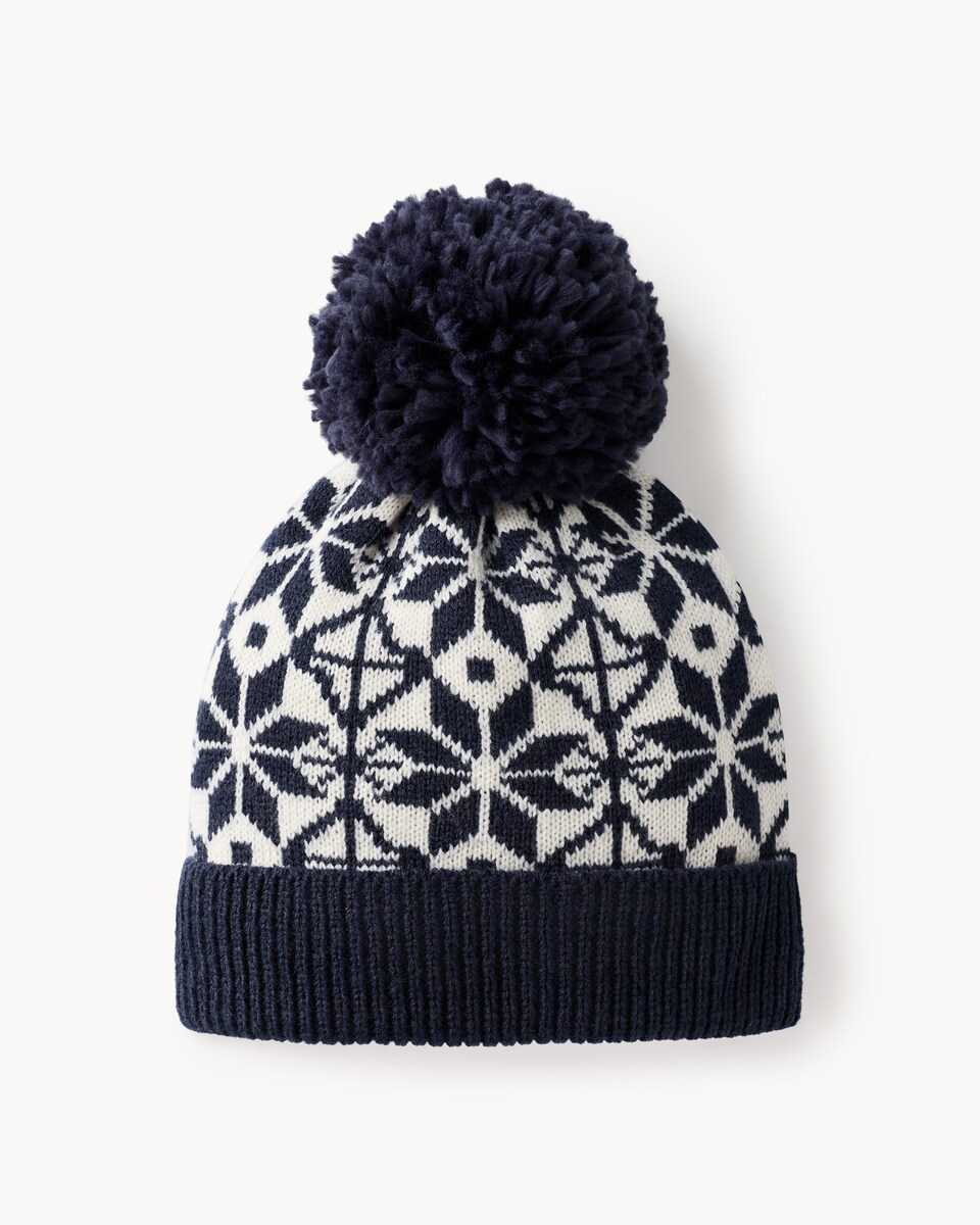 image 1 of F&F Boys Fairisle Pom Pom Hat in Multi Black
