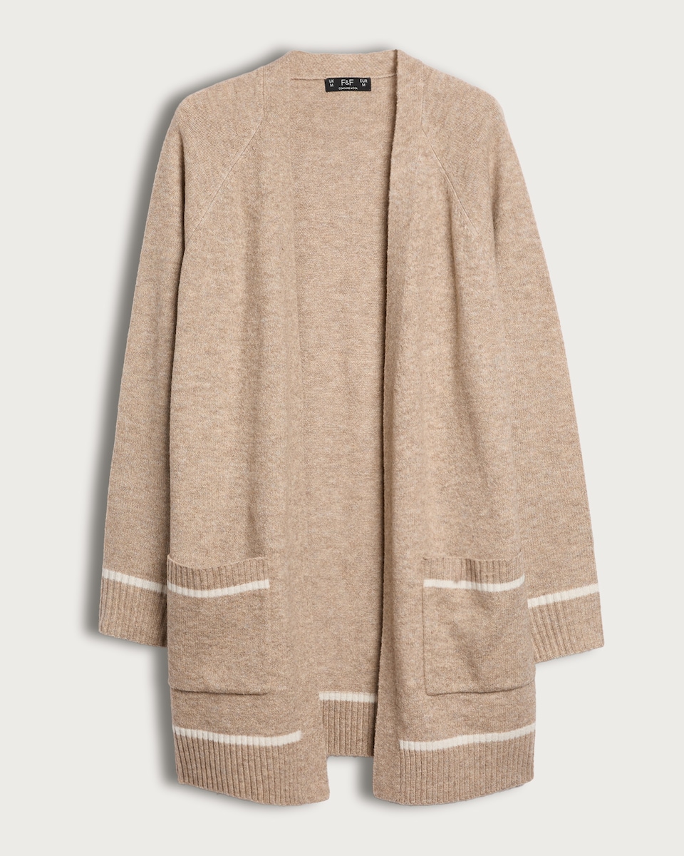 image 1 of F&F Patch Pocket Open Front Cardigan with Wool in Mink