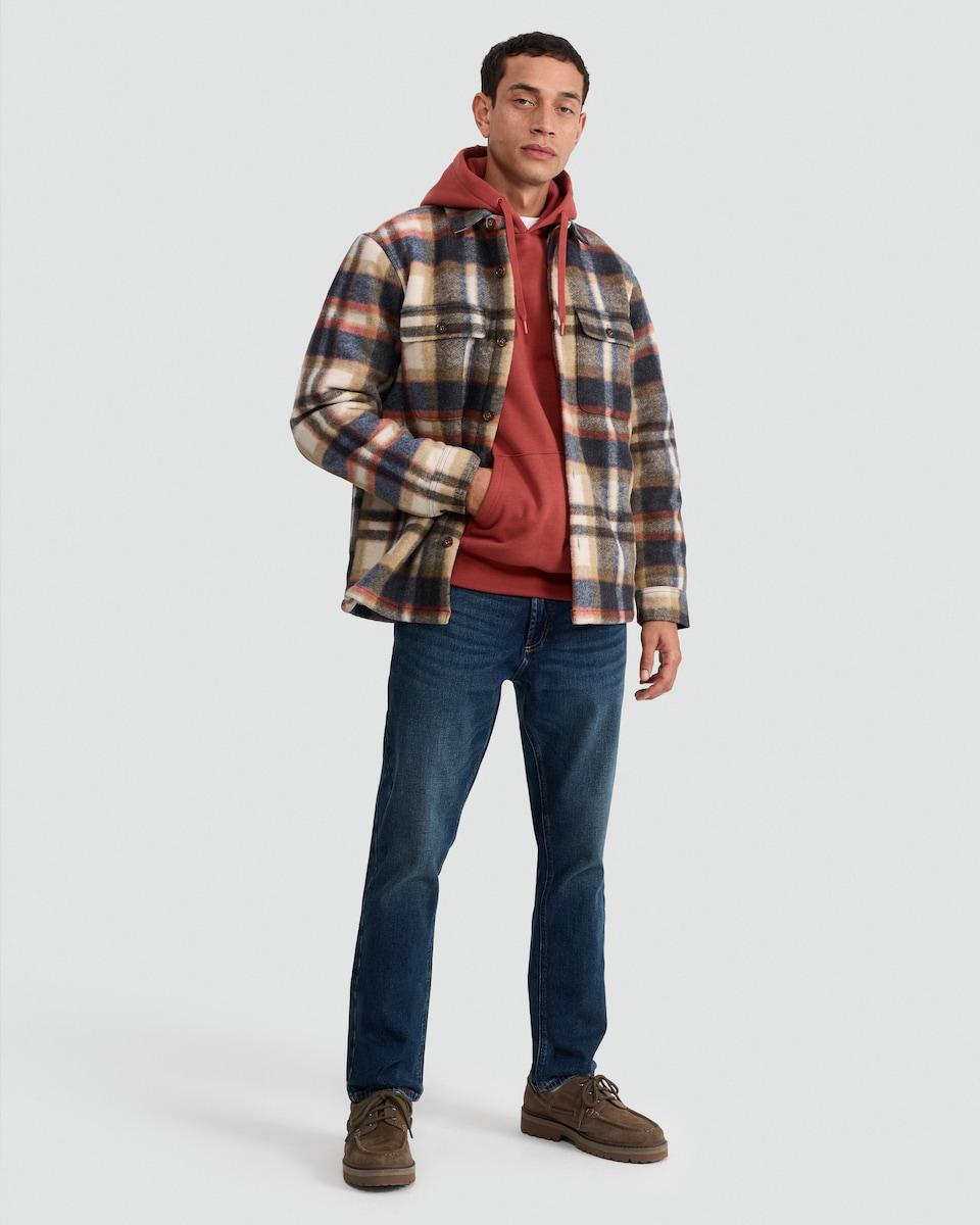 image 1 of F&F Borg Lined Check Print Button Up Overshirt in Mink