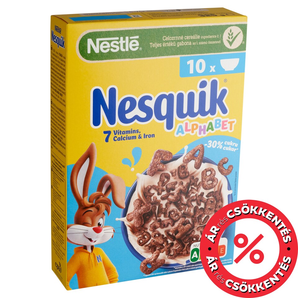 Nestlé Nesquik Alphabet betű formájú, kakaós ízű, ropogós gabonapehely vitaminokkal 325 g