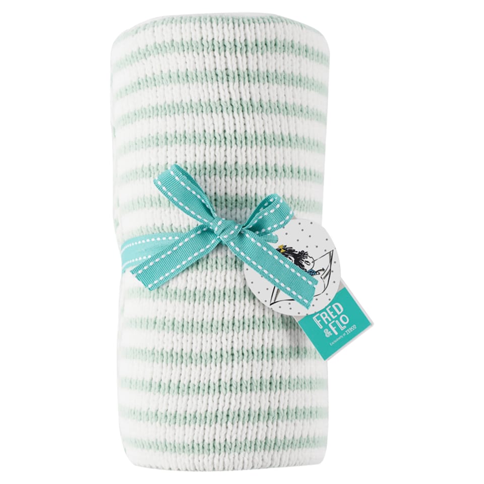 Florence & Fred Striped Sage Green Chenille Blanket