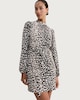 image 1 of F&F Abstract Print Tie Waist Long Sleeved Mini Dress in Multi Black White
