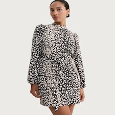 F&F Abstract Print Tie Waist Long Sleeved Mini Dress in Multi Black White
