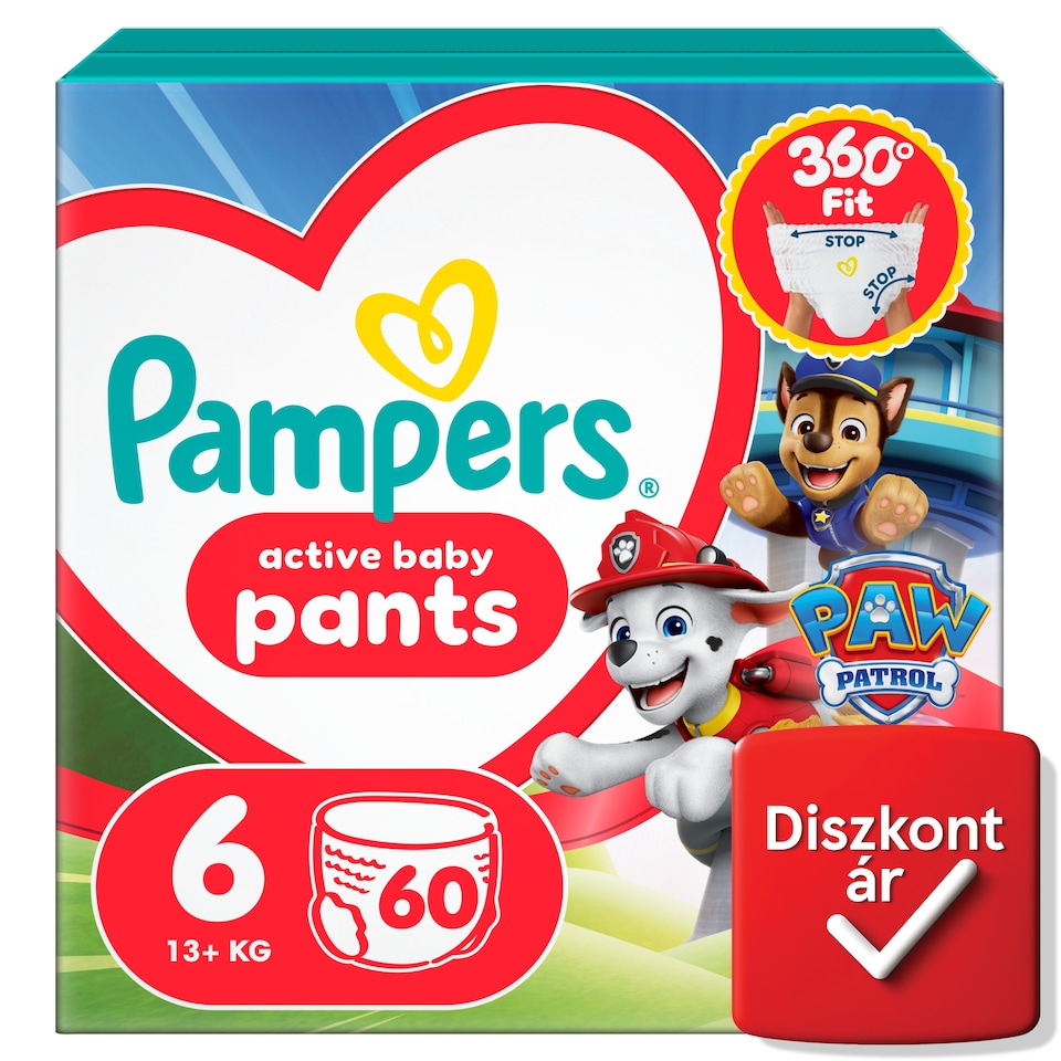 Pampers Active Baby Bugyipelenka Mancs Őrjárat Kiadás, Méret: 6, 60 db Pelenka, 13kg+  1. kép