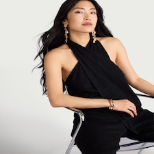 F&F Crinkle Textured Co-ord Halterneck Top in Black