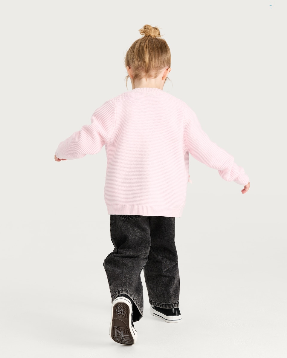 image 1 of F&F Girls Pure Cotton Unicorn Print Cardigan in Pink