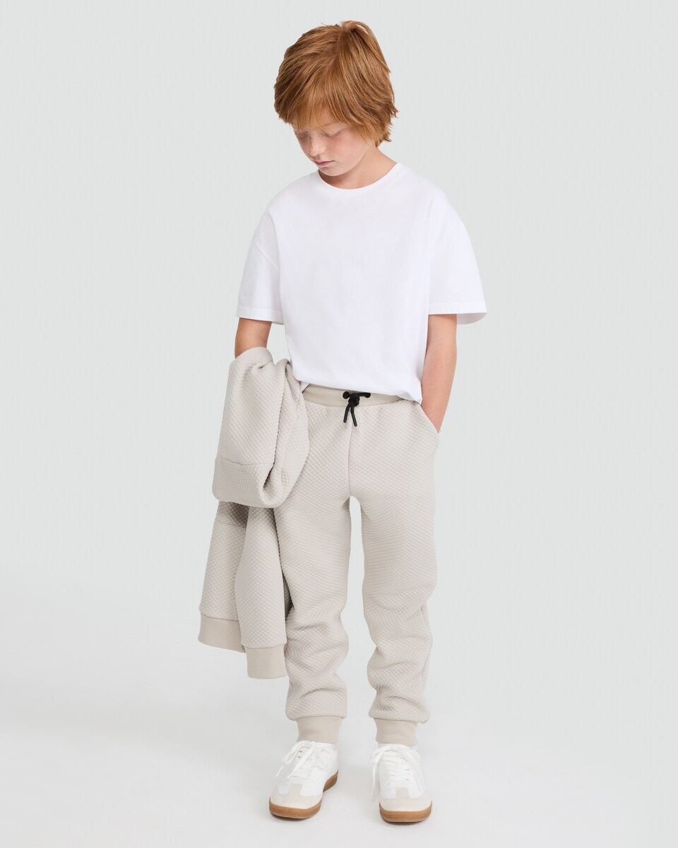 image 1 of F&F Boys Textured Drawstring Cuffed Joggers in Stone