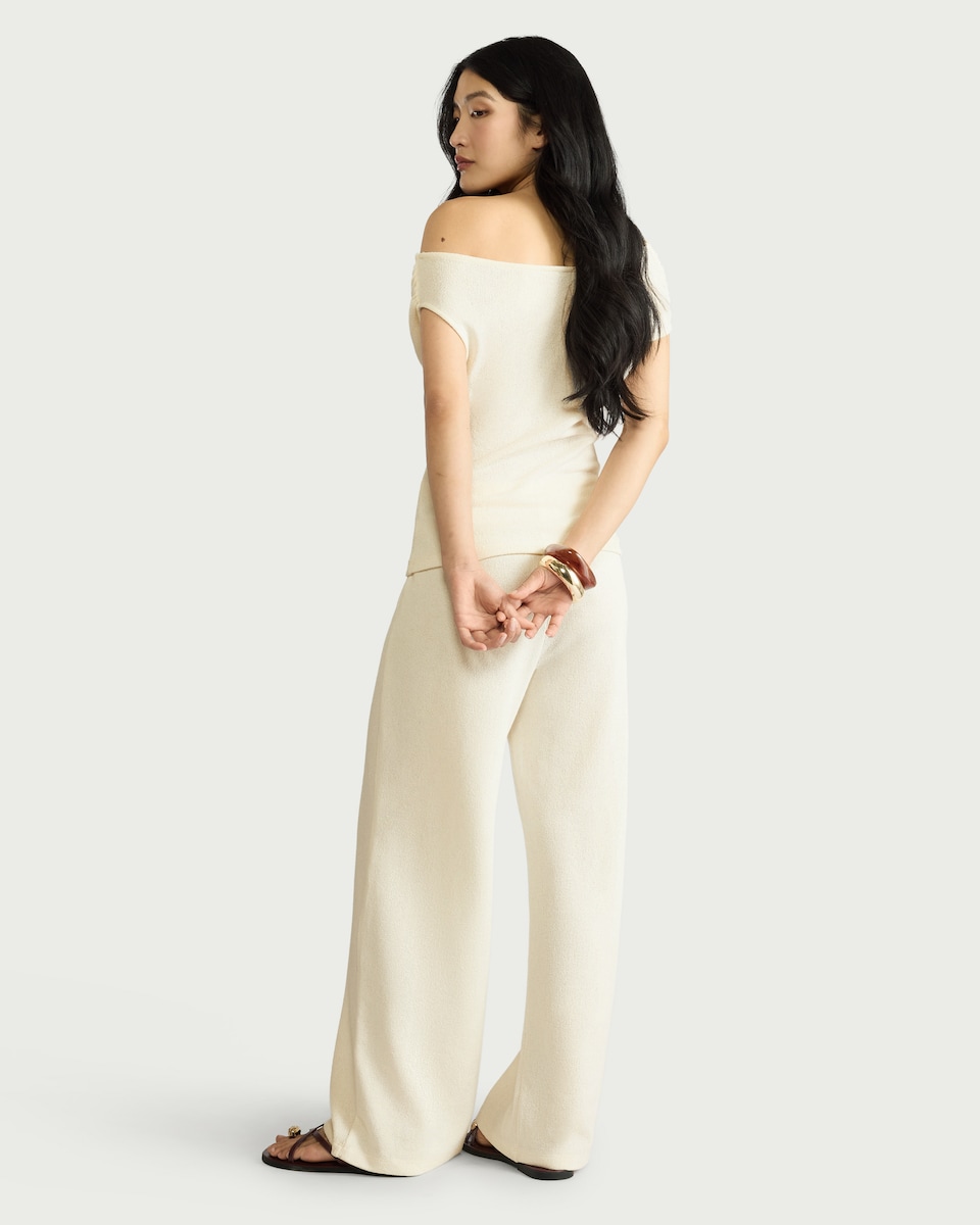 image 1 of F&F Textured Wide Leg Co-ord Trousers in Cream