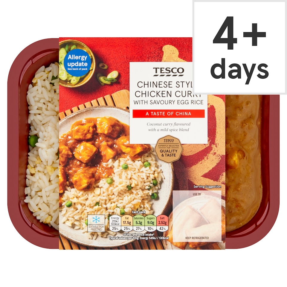 TESCO CHINESE STYLE CHICKEN CURRY WITH EGG RICE 400G