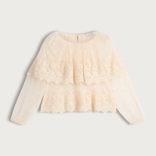 F&F Embroidered Sheer Long Sleeved Blouse in Ivory