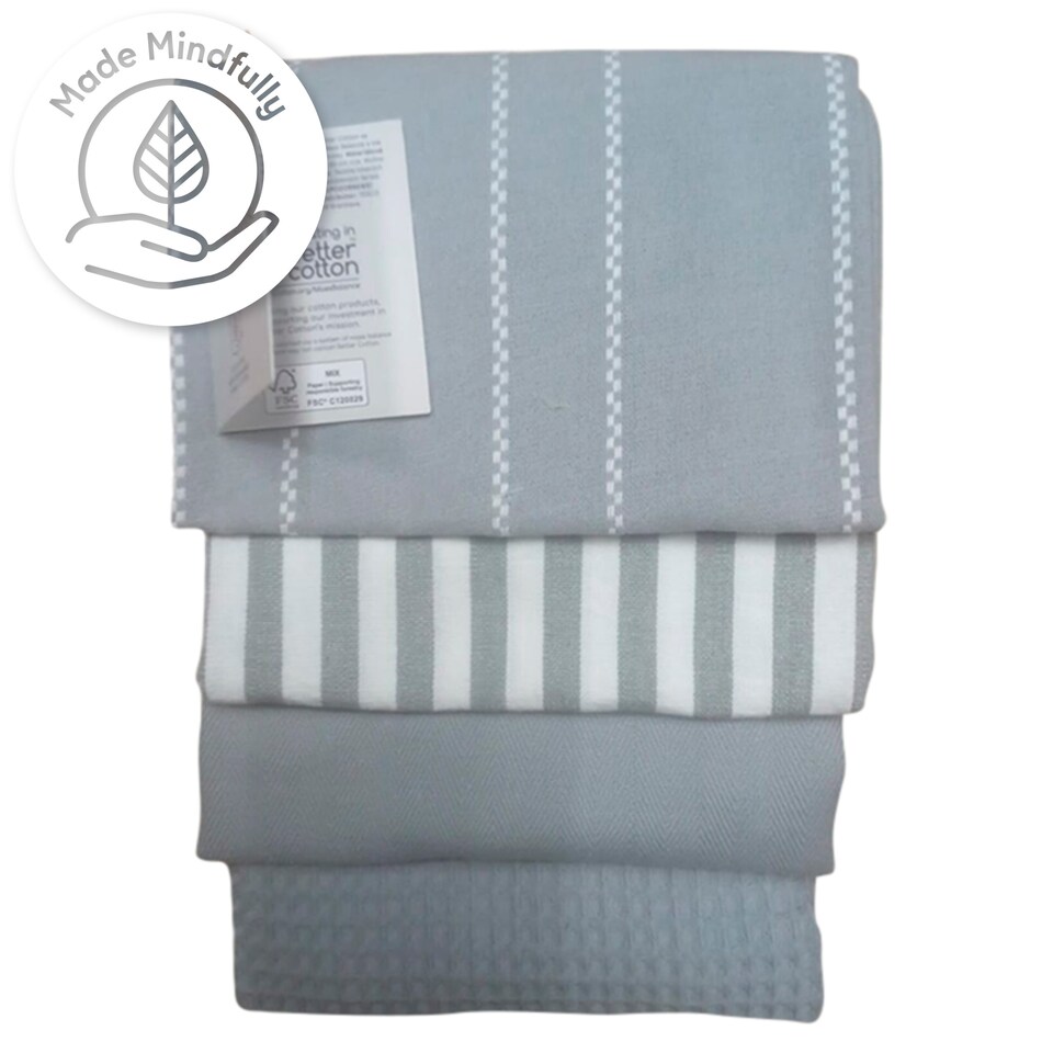 Tesco Grey Dobby Tea Towel 4 pcs