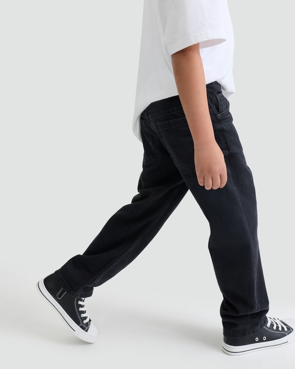image 1 of F&F Boys Pure Cotton Straight Leg Denim Jeans in Black