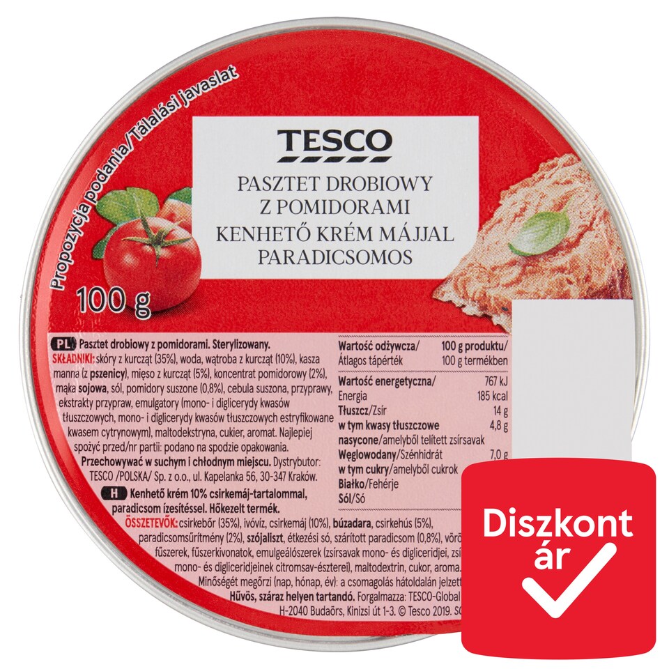 Tesco paradicsomos kenhető krém 10% csirkemájjal 100 g
