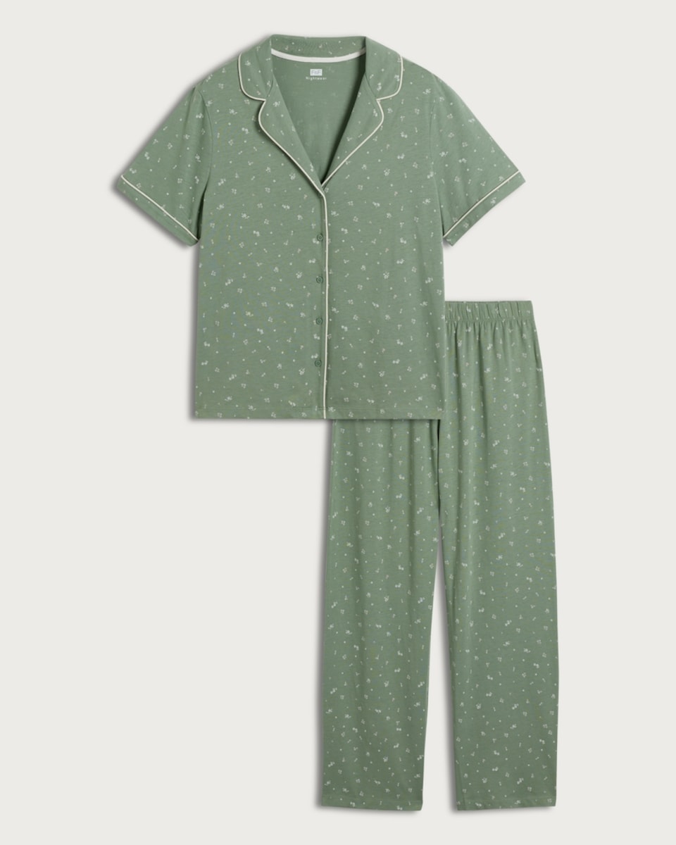 image 1 of F&F Pure Cotton Floral Print Pyjama Set in Multi Green