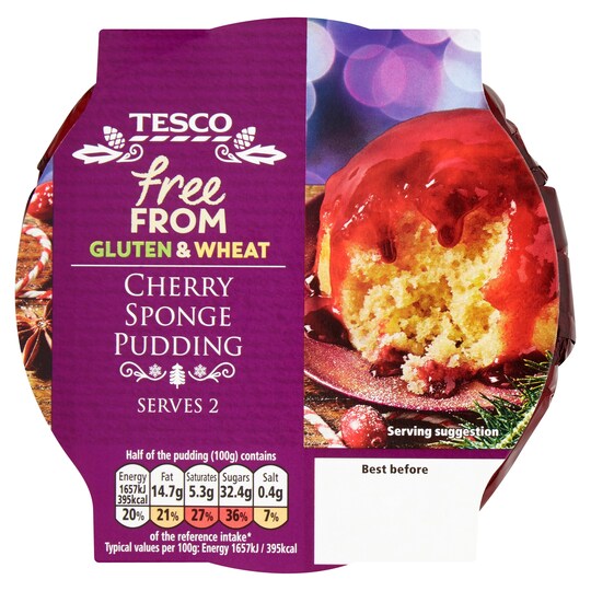TESCO FREE FROM CHERRY SPONGE PUDDING 200G Tesco Groceries