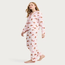 F&F Pure Cotton Dog Print Revere Pyjama Set in Multi Pink