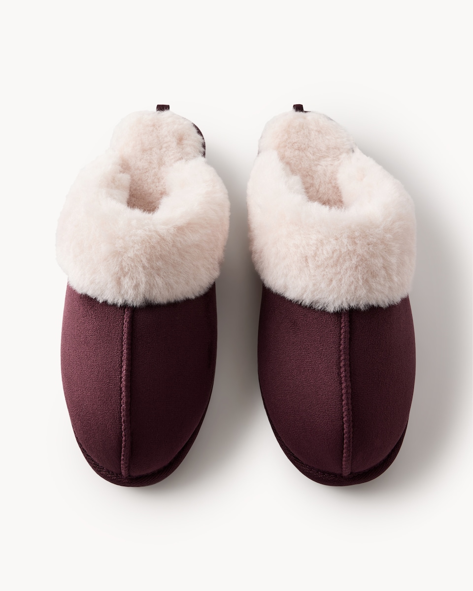image 1 of F&F Faux Fur Lined Mule Slippers in Burgundy