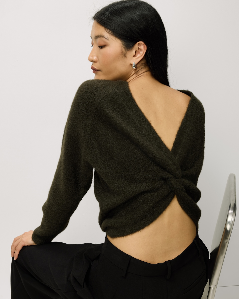 image 1 of F&F Knot Back Knitted Jumper with Wool in Olive