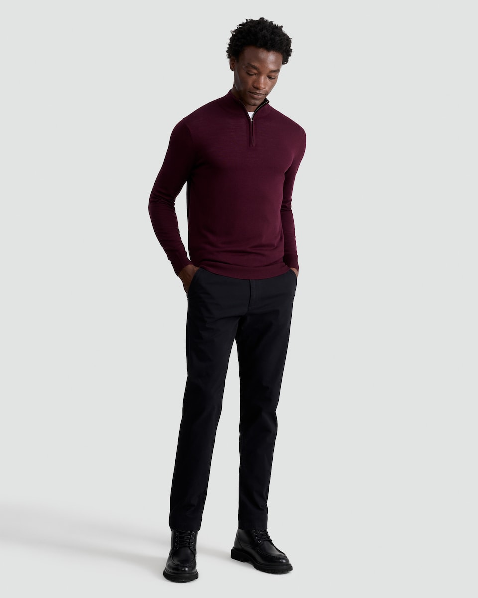 image 1 of F&F Pure Merino Wool High Neck Jumper in Burgundy