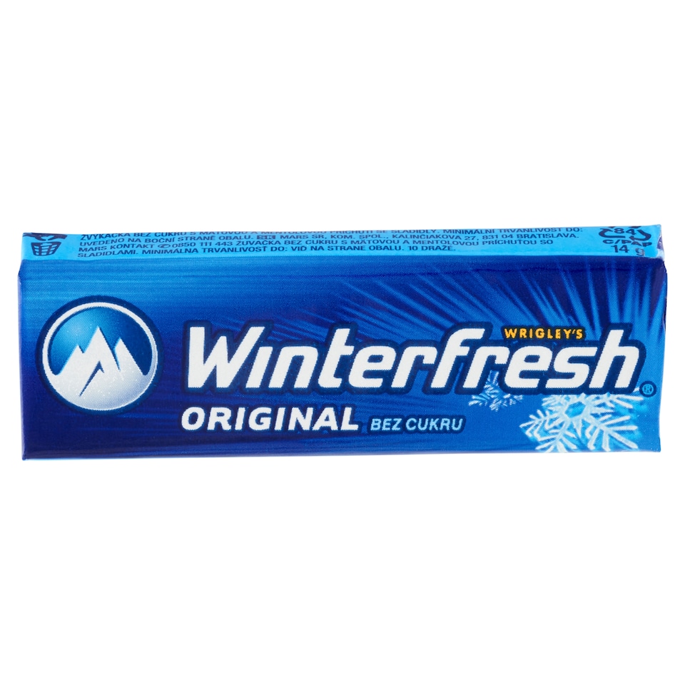 image 1 of Wrigley's Winterfresh Original Sugar Free Chewing Gum with Mint and Menthol Flavor 10 pcs 14 g