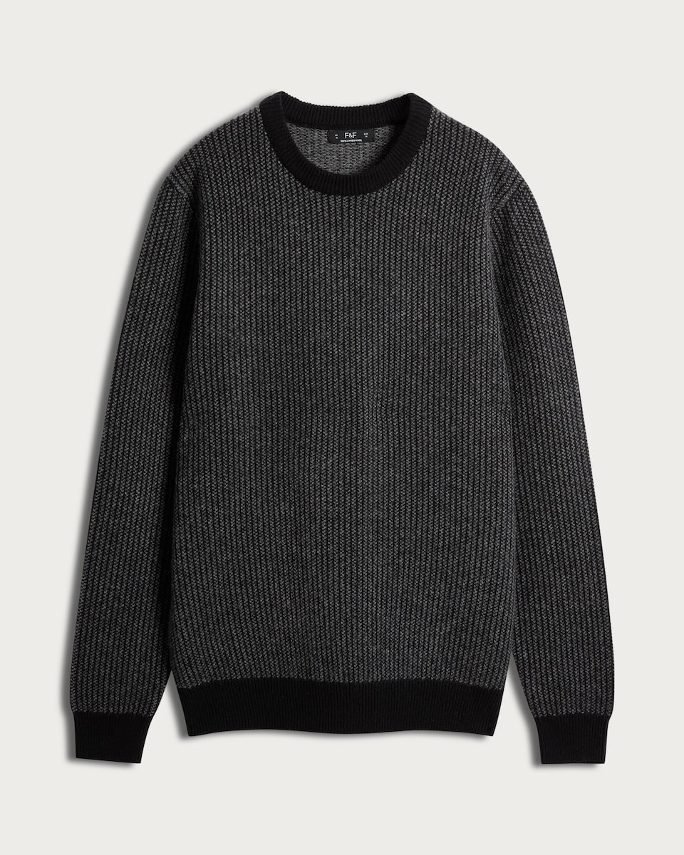 image 1 of F&F Lambswool Stripe Print Crew Neck Jumper in Black