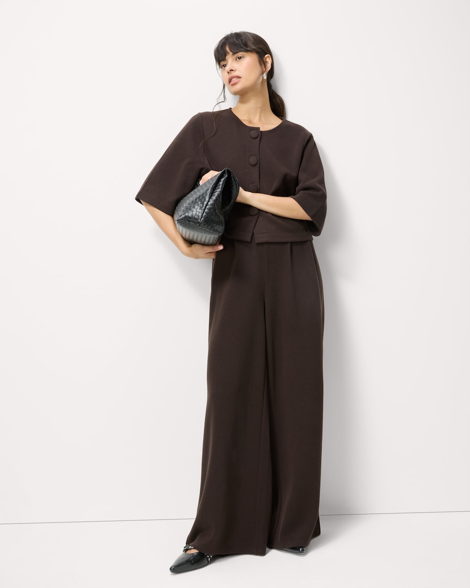 image 1 of F&F Brushed Pleated Wide Leg Co-ord Trousers in Chocolate
