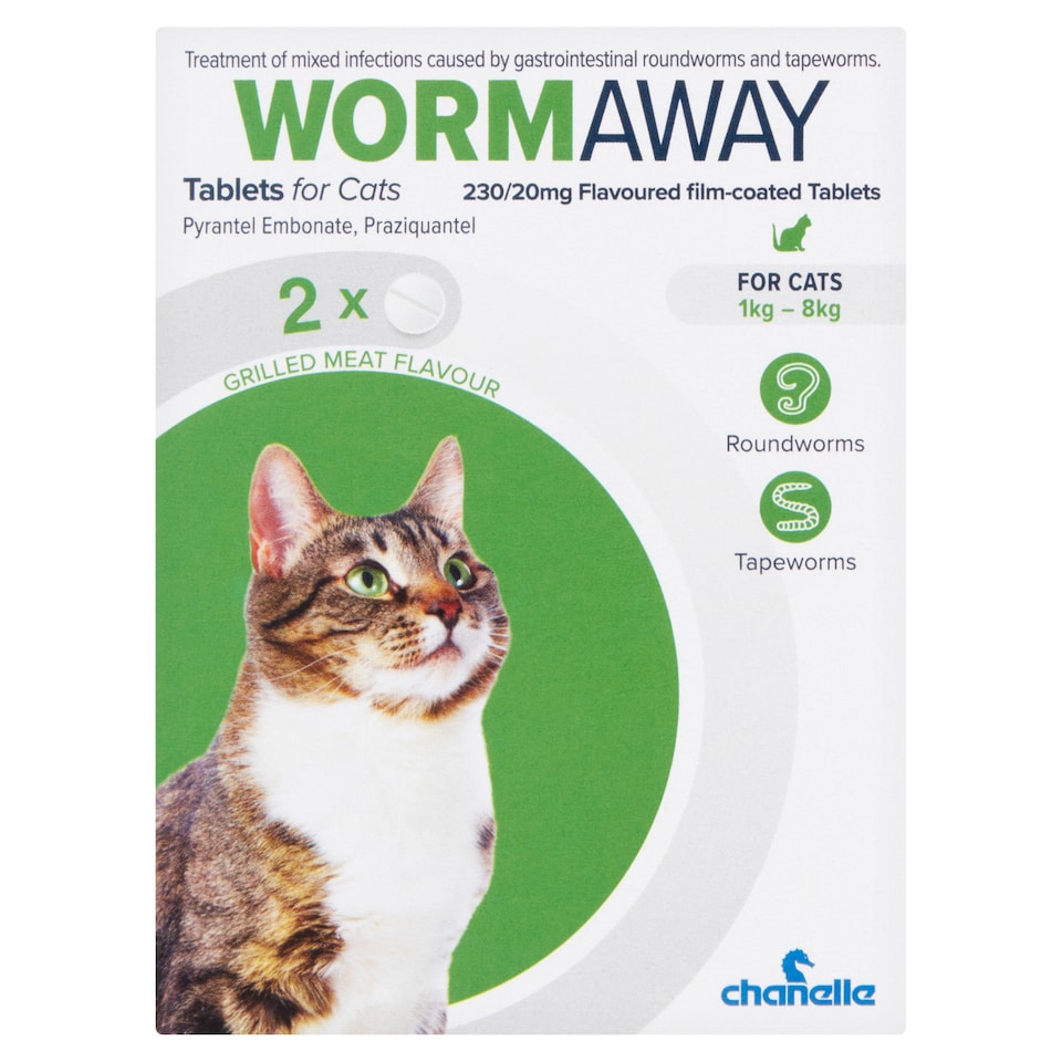 Wormaway Tablets For Cats 1Kg - 8Kg 2 Pack