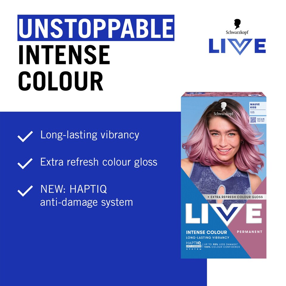 image 1 of Schwarzkopf LIVE Intense Colour 105 Mauve Kiss Permanent Hair Dye