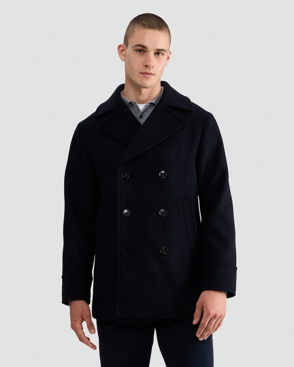 image 1 of F&F Double-Breasted Peacoat with Wool in Navy