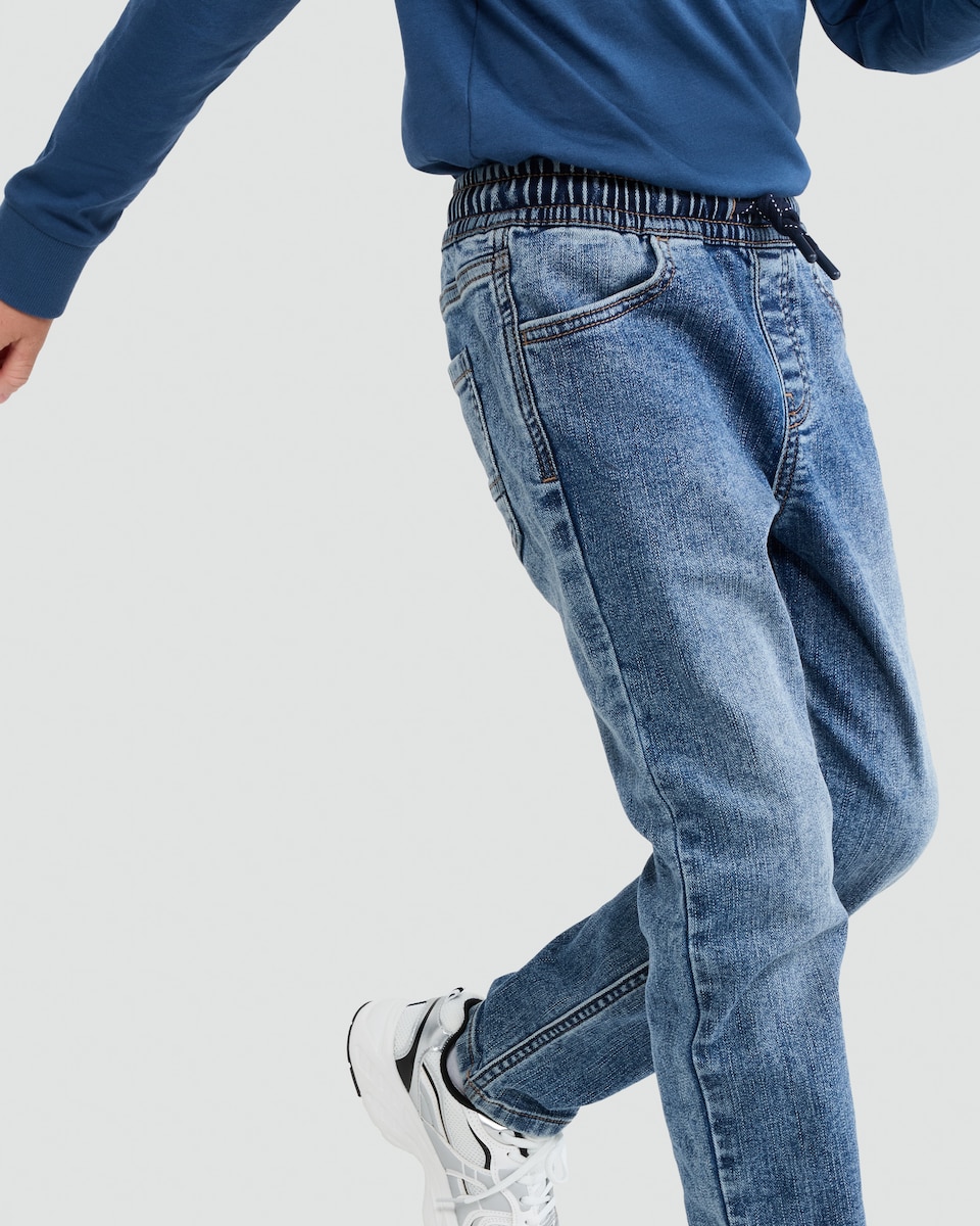 image 1 of F&F Boys Elasticated Waist Jeans in Blue