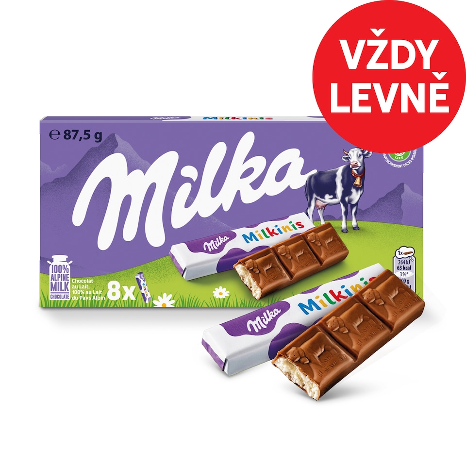 Milka tyčinky Milkinis s mléčnou náplní 87,5g