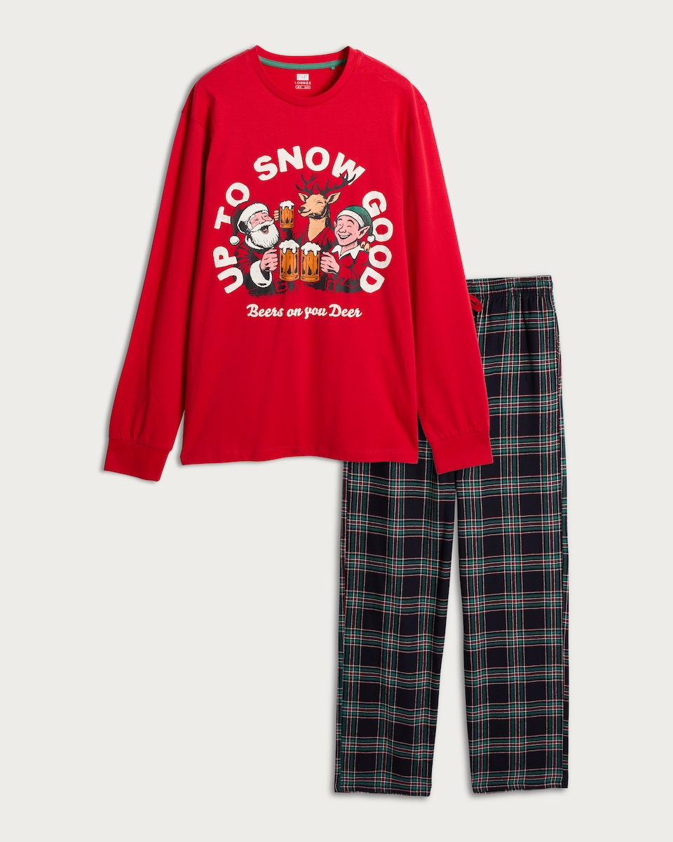 image 1 of F&F Pure Cotton Up to Snow Good Top and Trousers Pyjamas in Multi