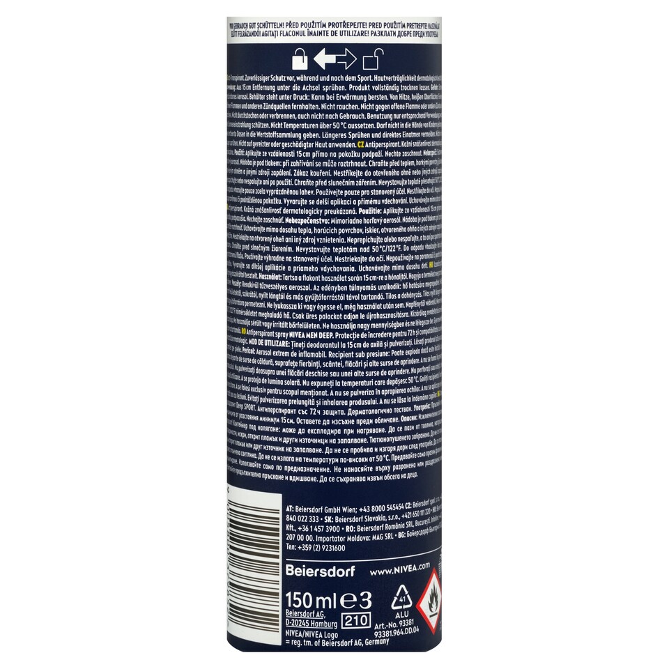 obrázok 1 z Nivea Men Deep Sport Sprej antiperspirant 150 ml