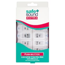 Safe And Sound Extra AM & PM 7 Day Pill Box with Braille Push-Button