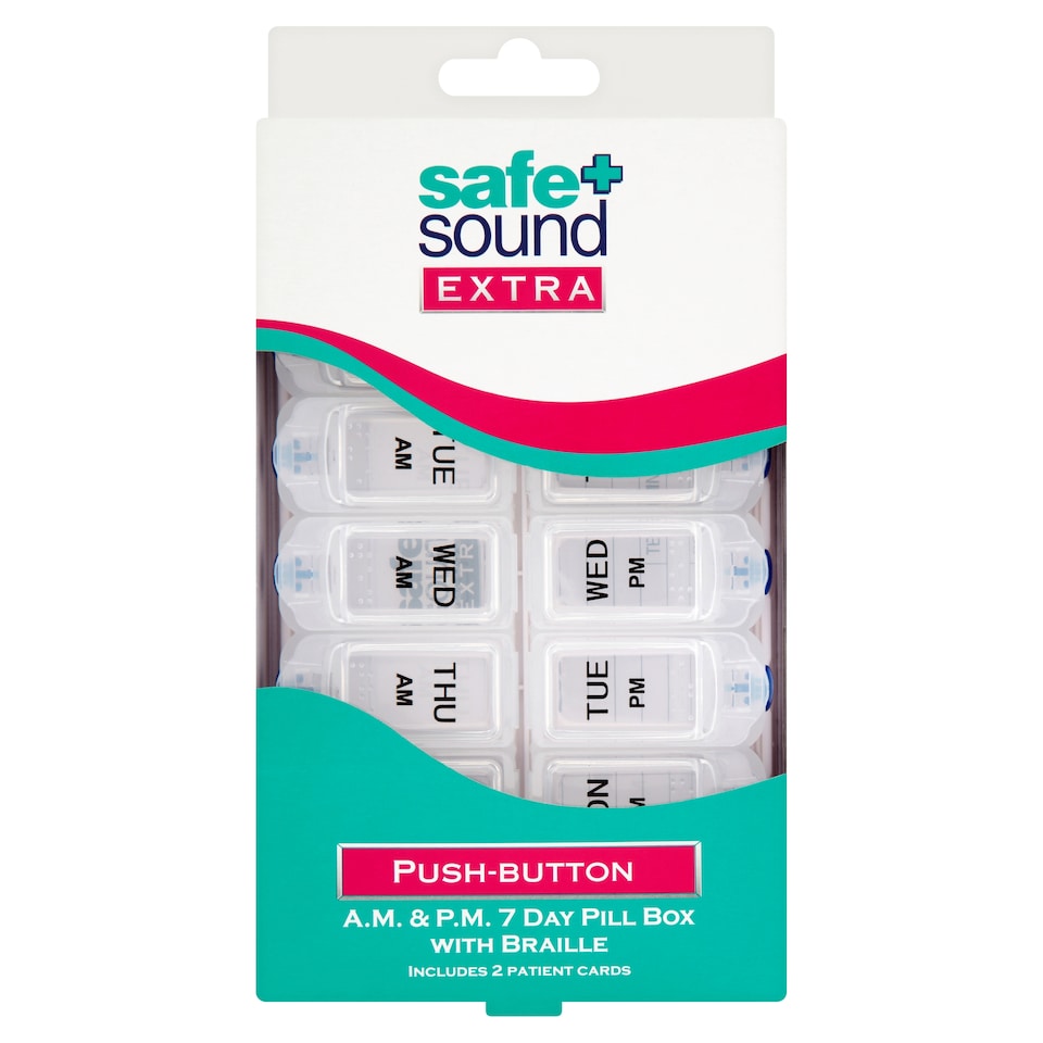 Safe And Sound Extra AM & PM 7 Day Pill Box with Braille Push-Button